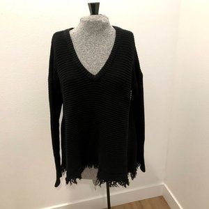 Sadie and Sage | Fringed Black Sweater